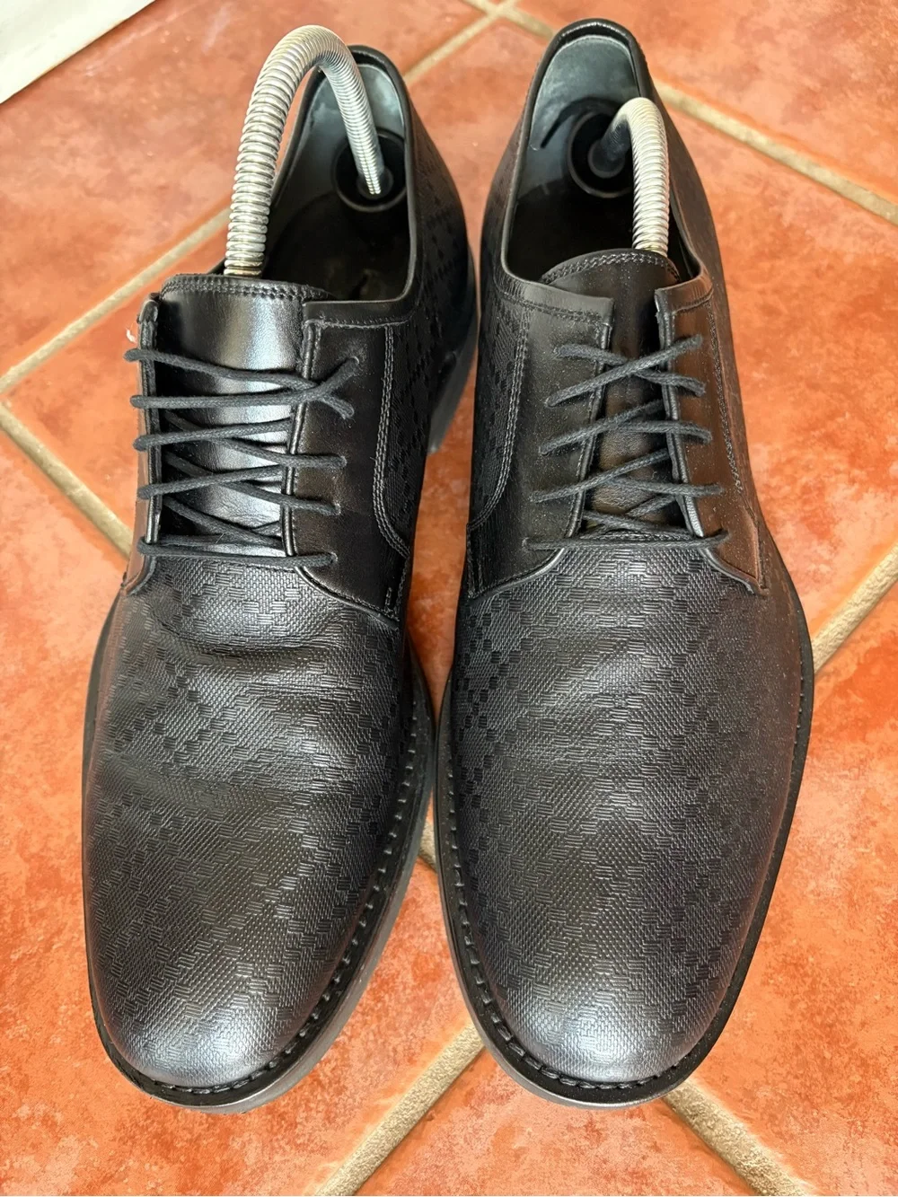 Gucci Hilary Lux Diamante Black Leather Derby Shoes 386575 Sz UK 10 US 11